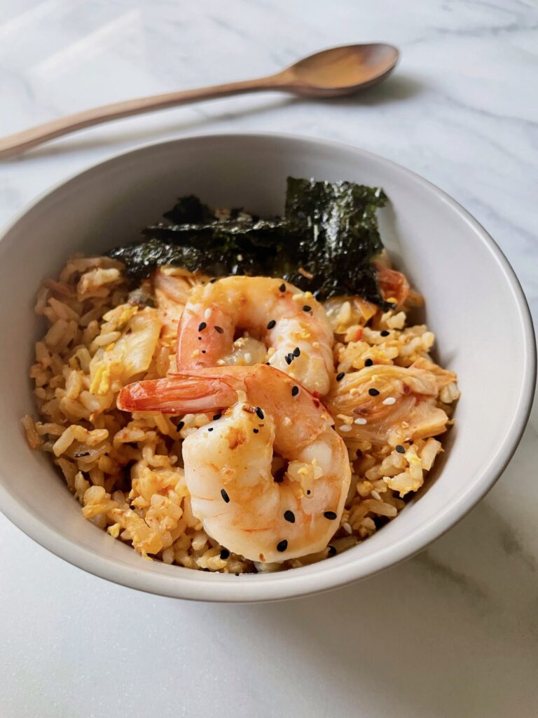Kimchi Fried Rice with Shrimp