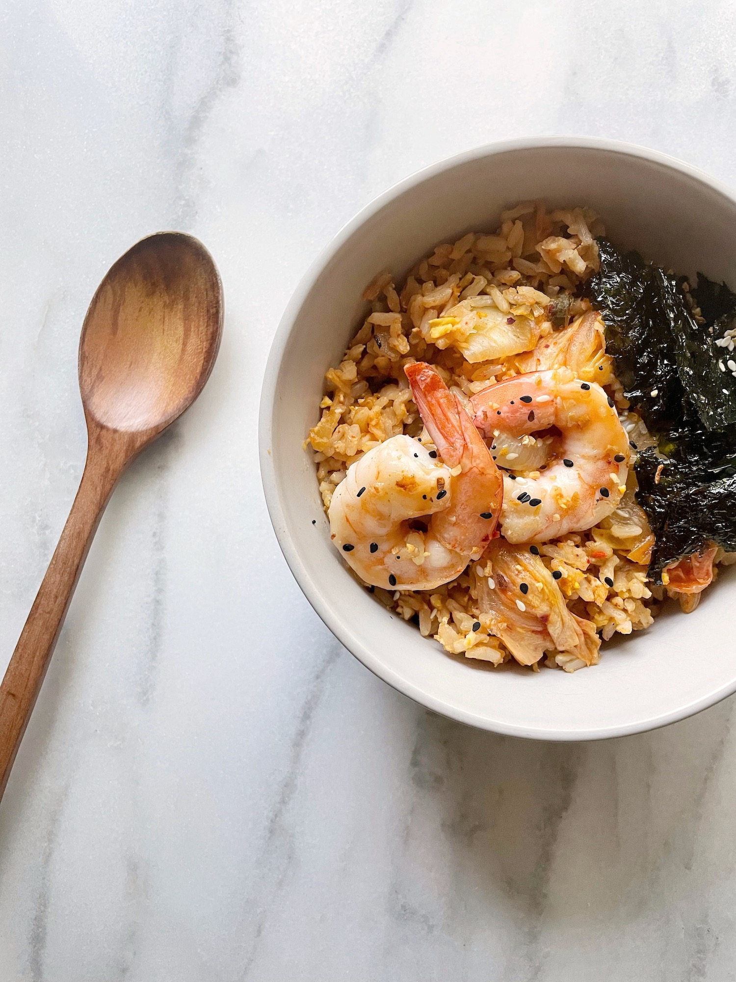 Kimchi Fried Rice with Shrimp